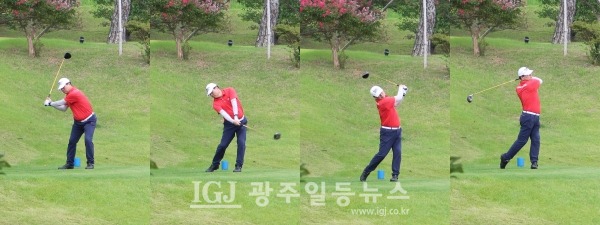 제5회 대동포럼의장배 골프대회에서 스윙 연습을 하는 5회 유종훈 동문.