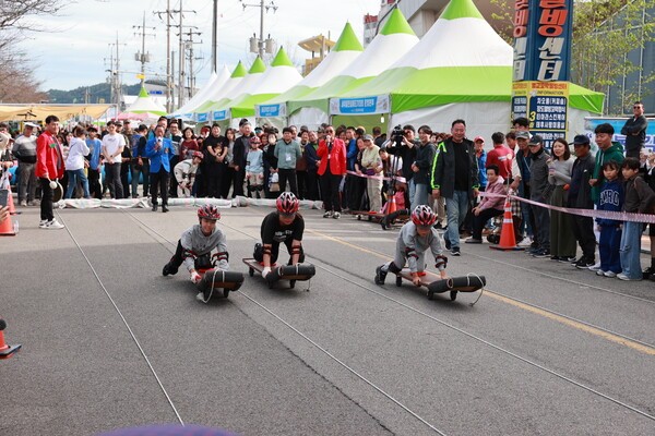 제21회 벌교꼬막축제에서는 바퀴달린 뻘배달리기 대회가 펼쳐진다.